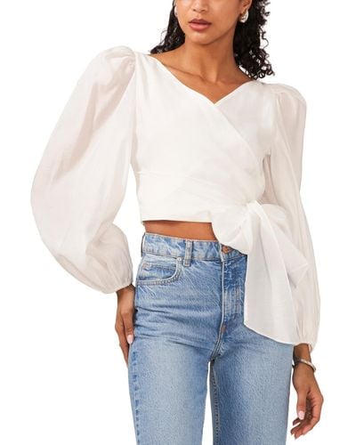 1.STATE Long Sleeve Tie Waist Wrap Top - White