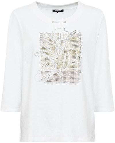 Olsen Cotton Blend 3/4 Sleeve Maxi Embellished Placement Print T-shirt - Black