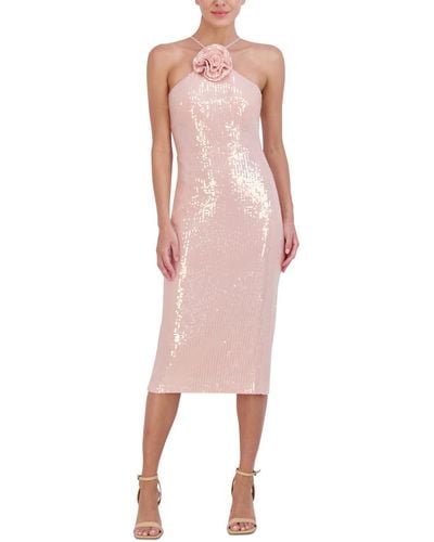 Eliza J Sequined Rosette Halter Dress - Pink