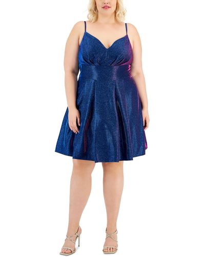 B Darlin Trendy Plus Size Glitter Fit & Flare Dress - Blue
