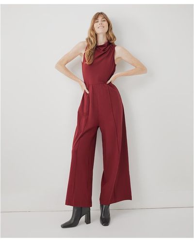 Pact Organic Cotton Fit & Flare Cowl Neck Jumpsuit - Red