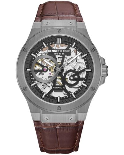 Kenneth Cole Automatic Genuine Leather Watch 43mm - Gray