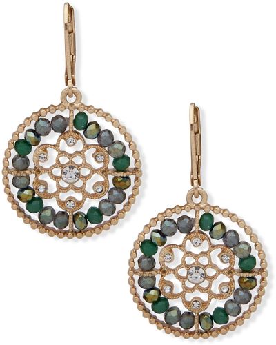Lonna & Lilly Gold-tone Crystal & Stone Beaded Openwork Flower Drop Earrings - Green