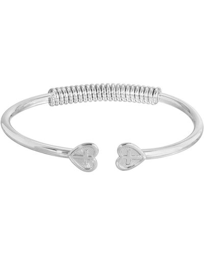 2028 Silver-tone Heart Cross Coil Spring C-cuff Bracelet - Gray