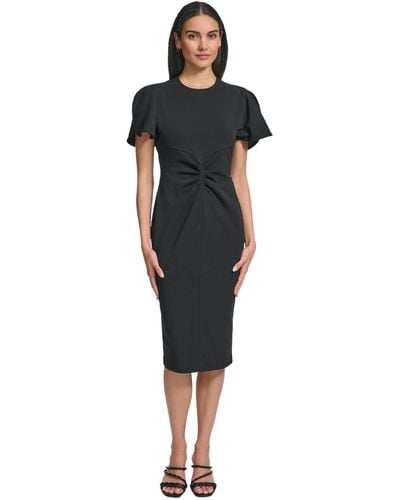 Calvin Klein Ruched Flutter-sleeve Sheath Dress - Black