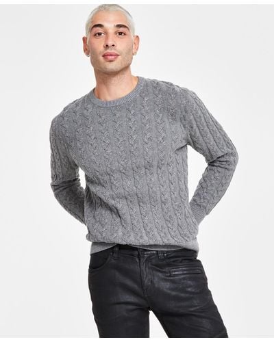 INC International Concepts Regular-fit Cable-knit Crewneck Sweater - Gray