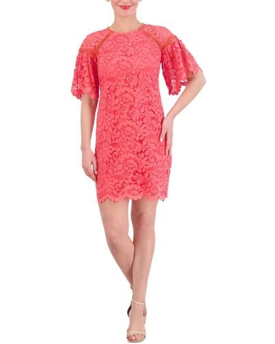 Vince Camuto Lace Flutter-sleeve Shift Dress - Red
