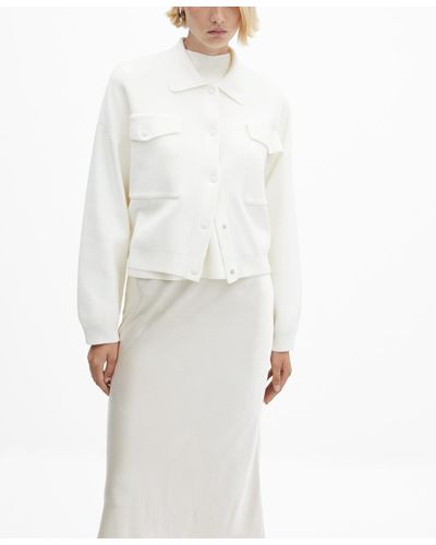 Mango Pocket Detail Shirt Collar Cardigan - White