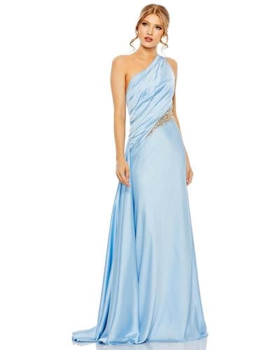 Mac Duggal One Shoulder Embellished Satin Gown - Blue