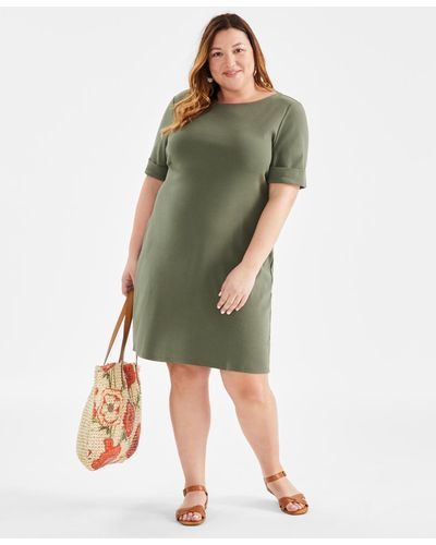 Style & Co. Plus Size Solid Boat-neck Dress - Green
