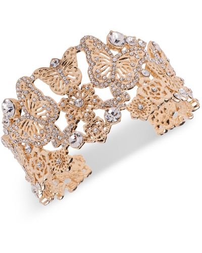 Marchesa Gold-tone Crystal Butterfly & Flower Cuff Bracelet - Natural