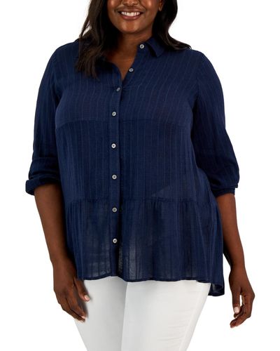 Style & Co. Plus Size Long-sleeve Tiered Tunic Shirt - Blue