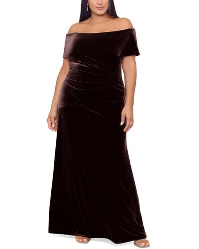 Xscape Plus Size Off-the-shoulder Velvet A-line Gown - Black