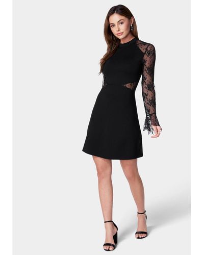 Bebe Lace Bell Sleeve Cutout Dress - Black