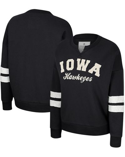Colosseum Athletics Distressed Iowa Hawkeyes Perfect Date Notch Neck Pullover Sweatshirt - Black