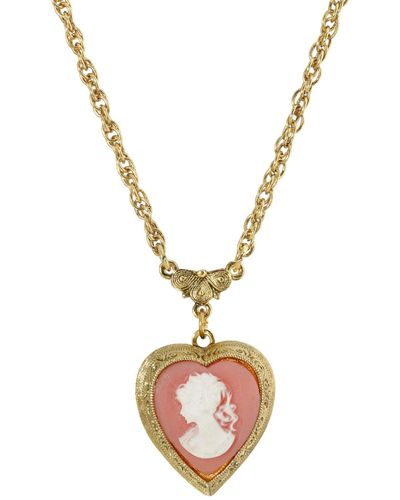 2028 Gold-tone Heart Cameo Locket 16" Adjustable Necklace - Orange