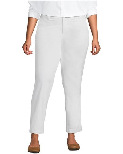 Lands' End Plus Size Mid Rise Classic Straight Leg Chino Ankle Pants - White