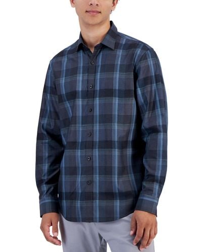 Alfani Lomia Regular-fit Yarn-dyed Plaid Dobby Button-down Shirt - Blue