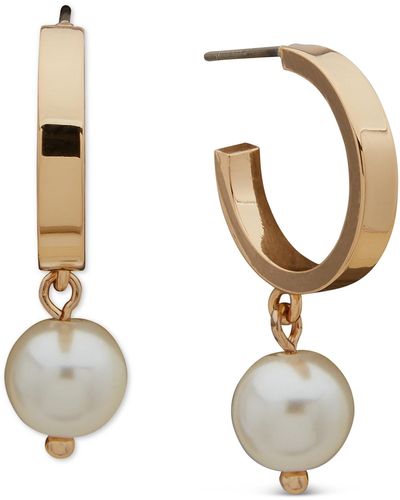 Karl Lagerfeld Gold-tone Imitation Charm Hoop Earrings - White