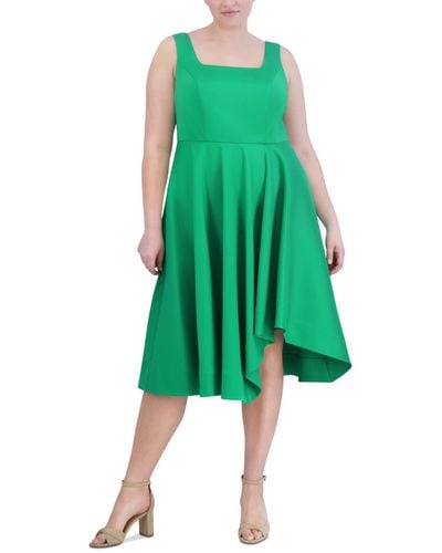 Eliza J Plus Size Square-neck Asymmetrical-hem Fit & Flare Dress - Green