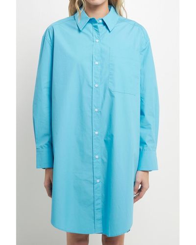 English Factory Classic Collared Shirt Dress - Blue