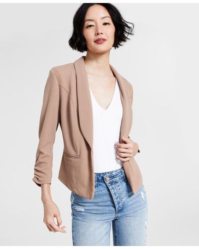 BarIII Knit-crepe Ruched-sleeve Blazer, Created For Macy's - Black