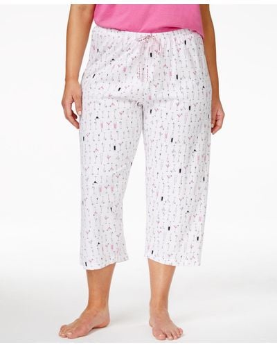 Hue Plus Size Sleepwell Printed Knit Capri Pajama Pant Made - White