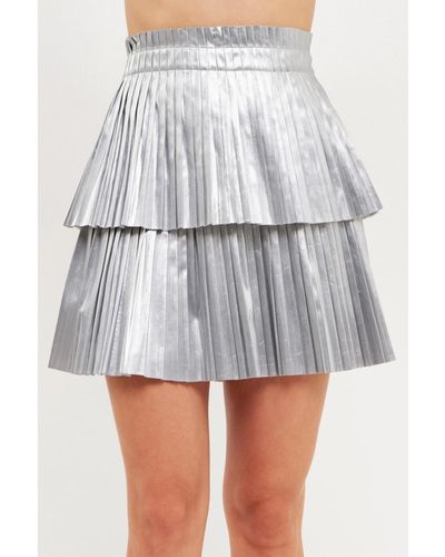 Endless Rose Shiny Pu Pleated Mini Skirt - White