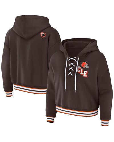 WEAR by Erin Andrews Cleveland S Lace-up Pullover Hoodie - Brown