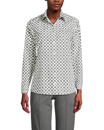 Lands' End Wrinkle Free No Iron Button Front Shirt - White