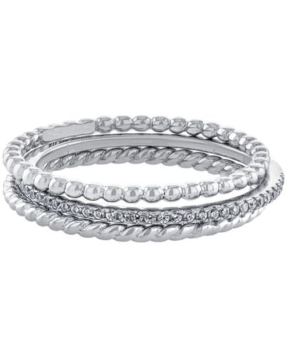 Giani Bernini Cubic Zirconia And Twisted Band Beaded Stackable Ring Trios In Gold Over Sterling Silver - Gray