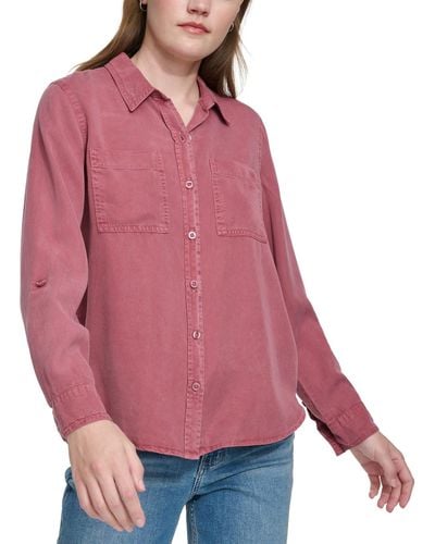 Calvin Klein Petite Classic Button-front Shirt - Red