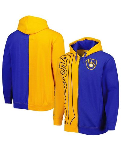 Women's Mitchell & Ness Royal Milwaukee Brewers Color Block 2.0 Pullover  Sweatshirt