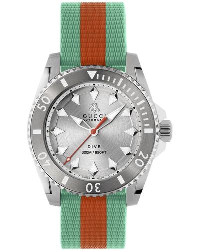 Gucci Swiss Automatic Dive Red & Green Rubber Strap Watch 40mm - Gray