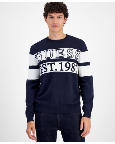 Guess Logo Stripe Sweater - Blue