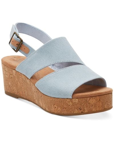 TOMS Claudine Slingback Cork Wedge Platform Sandals - Blue