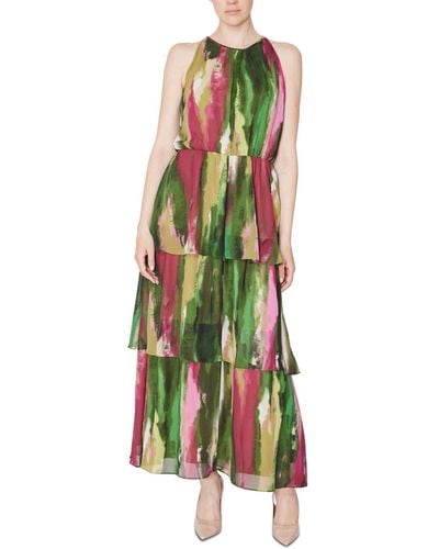 Donna Ricco Printed Sleeveless Tiered Maxi Dress - Green