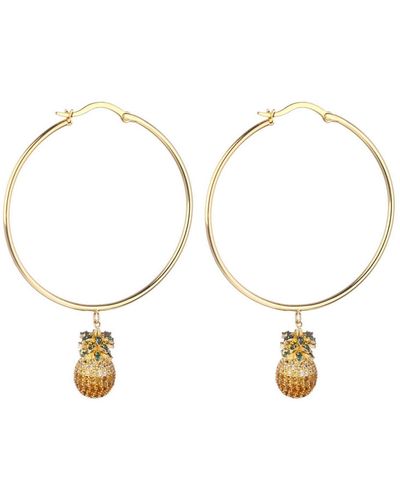 Noir Jewelry Cubic Zirconia Pineapple Extra Large Hoop Earrings - Metallic