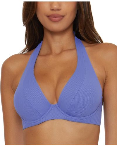 Becca Modern Edge Ribbed Extended Sized Bikini Top - Blue
