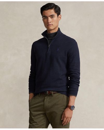 Polo Ralph Lauren Mesh-knit Cotton Quarter-zip Sweater - Blue