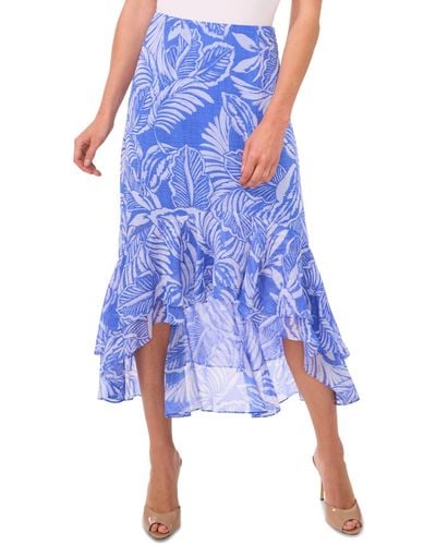 Cece Tropical Ruffled High-low Midi Skirt - Blue