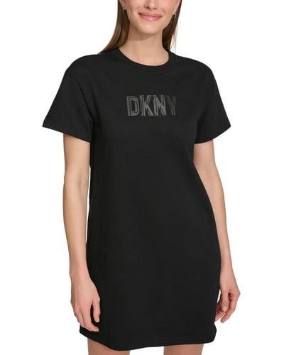 DKNY Short-sleeve Long Logo T-shirt Dress - Black