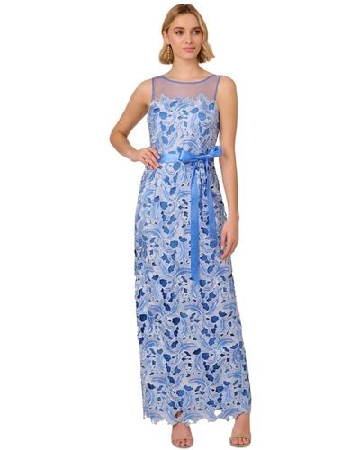 Adrianna Papell Round-neck Tonal Lace Dress - Blue