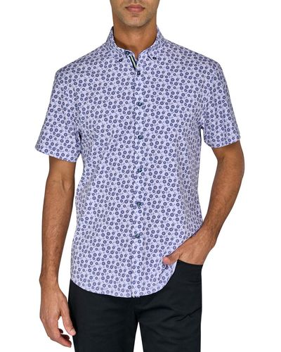 Society of Threads Regular-fit Non-iron Performance Stretch Medallion-print Button-down Shirt - Blue