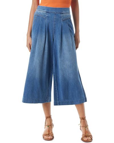 Sam Edelman Ocean Cotton Denim Pleated Culotte Pants - Blue