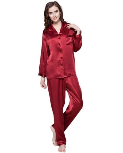 LILYSILK 22 Momme Full Length Silk Pajamas Set - Red