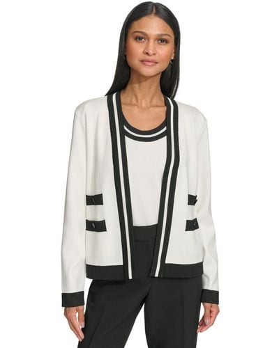 Karl Lagerfeld Open-front Long-sleeve Knit Cardigan - White