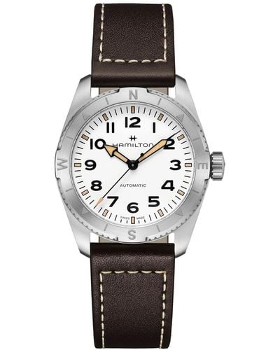 Hamilton Swiss Automatic Khaki Field Expedition Leather Strap Watch 37mm - Gray