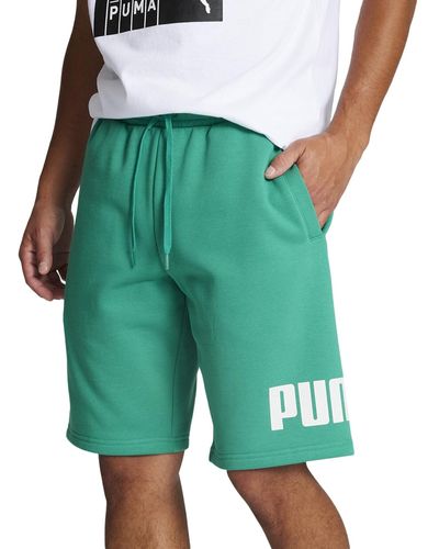 PUMA Regular-fit Big Logo-print Fleece 10" Shorts - Green