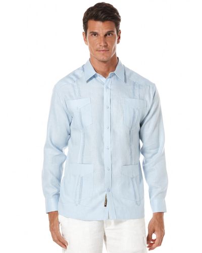 Cubavera 100% Linen Long Sleeve 4 Pocket Guayabera Shirt - Blue